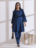 Women's Navy Blue Kurta Set with Hand Embroidery & Pants